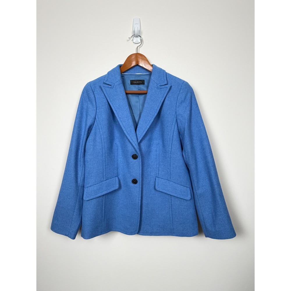 Talbots‎ Blazer Women Blue Wool Blend Two Button Lined Career Jacket No Size